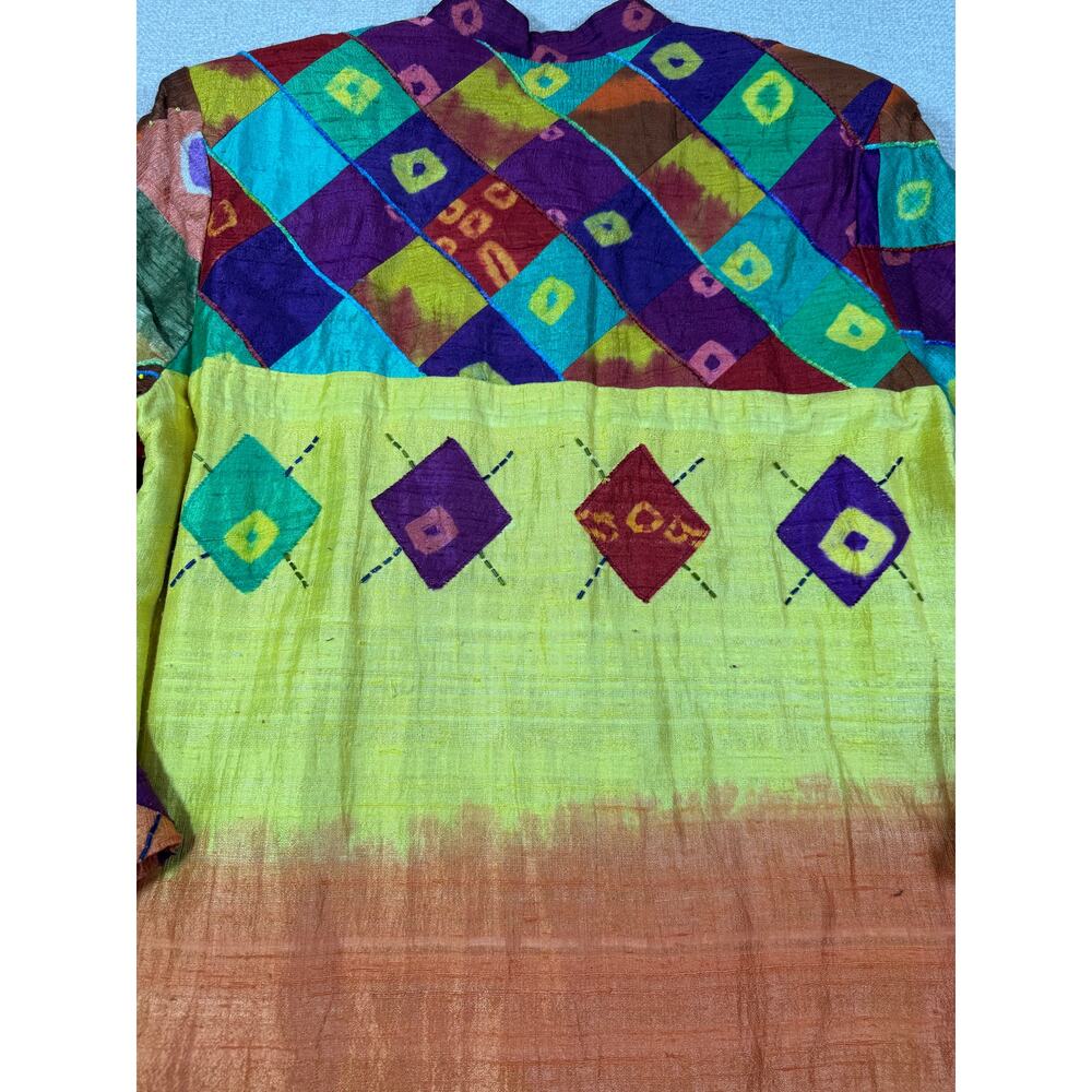 Sandy Starkman Women M Multicolor Silk Long Sleeve Boho Lagenlook Artsy Jacket - Picture 8 of 11